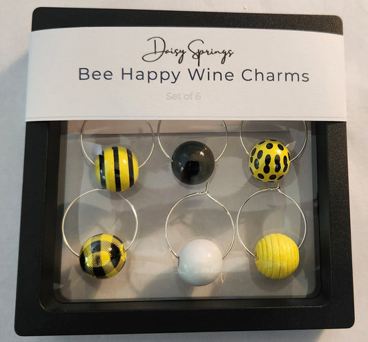 Bee Happy Wine Charms — Set of 6