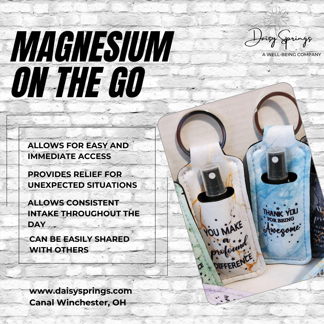 Take a travel size magnesium spray with you wherever you go. 5ml bottle in a case that attaches to your keys.