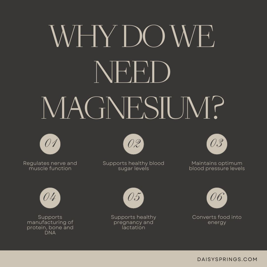 Magnesium impacts over 300 biochemical reactions in the body such as regulating nerve and muscle function.