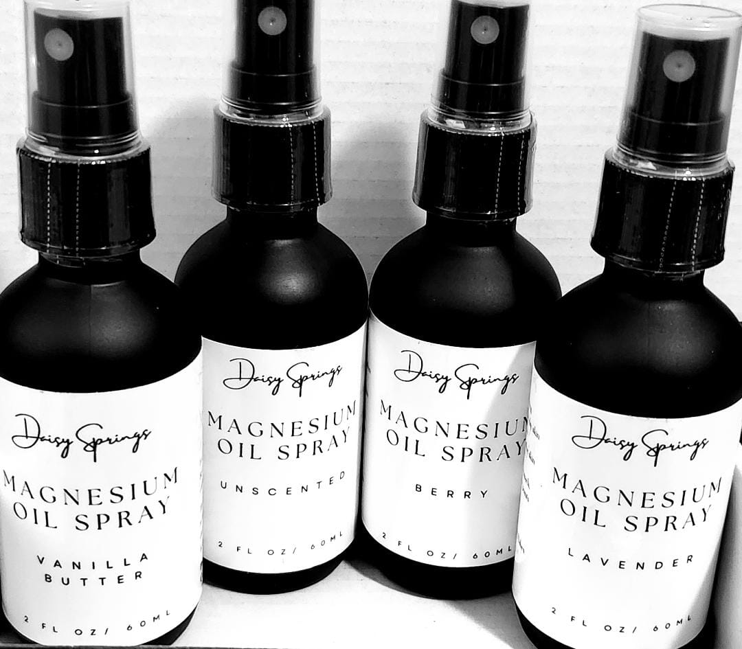 2 oz. Magnesium Oil Sprays in Berry, Lavender, Vanilla Butter and Unscented scents.